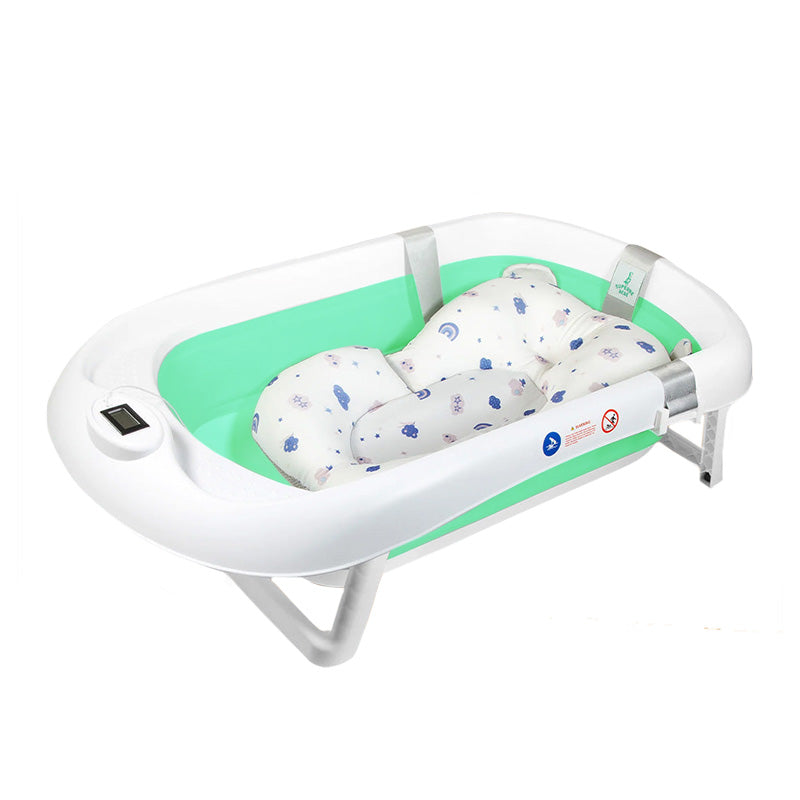 Baignoire pour bébé pliable avec coussin de bain et thermomètre intégrés